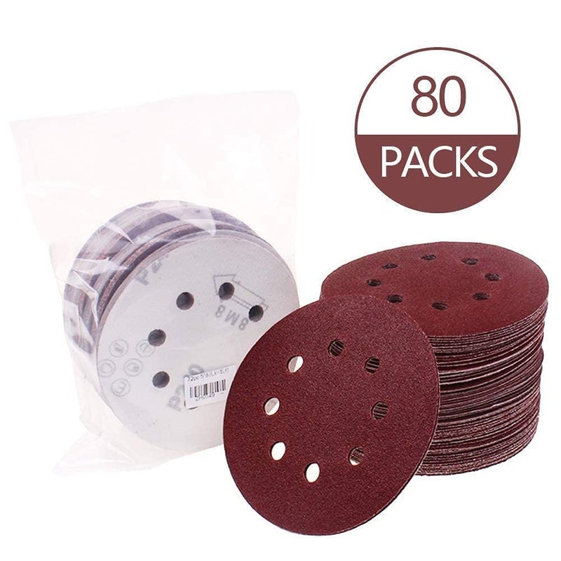 AUTOTOOLHOME 80 Pack 5 inch Sanding Discs Kit 8 Hole Sander for Drill Polishing Pad Hook and Loop Plate 60 80 120 180 240 400 600 800 Grit Sandpaper Abrasive Tool - Image 3